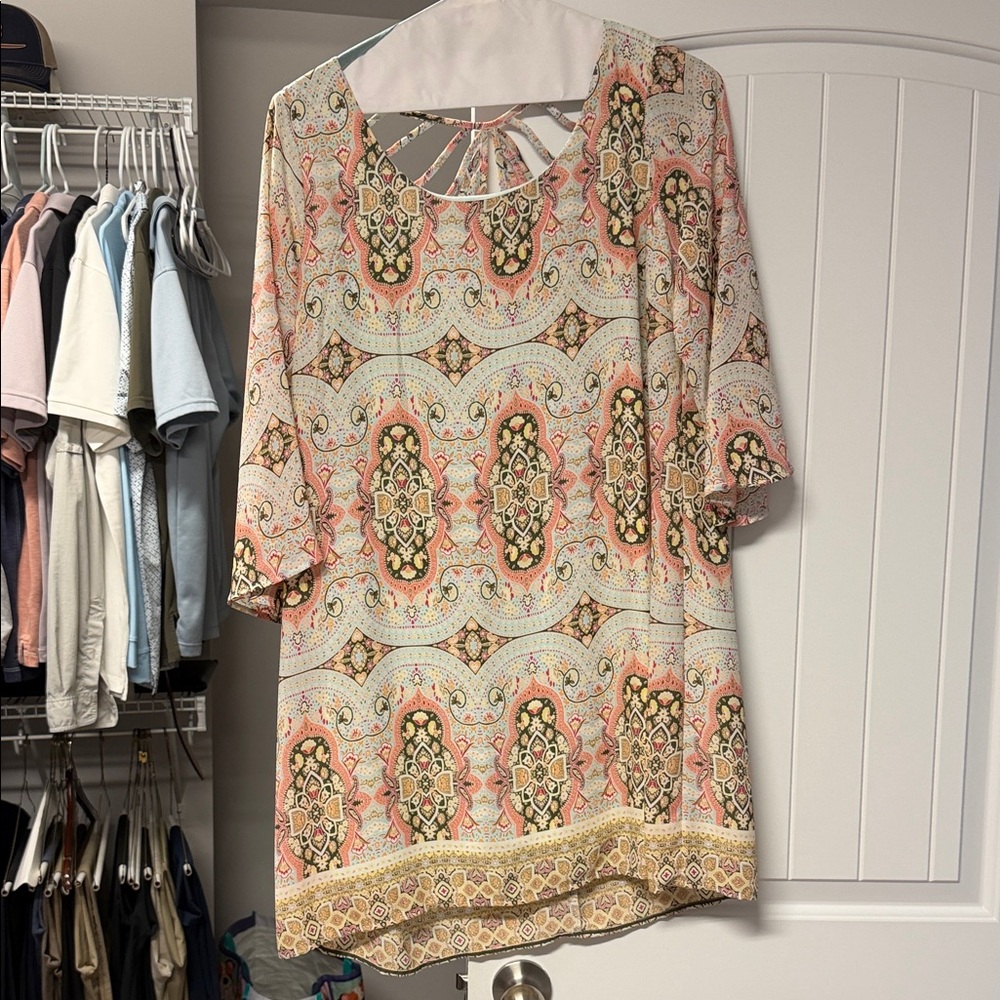 Women's Coral Multi-Patterned Tunic Dress